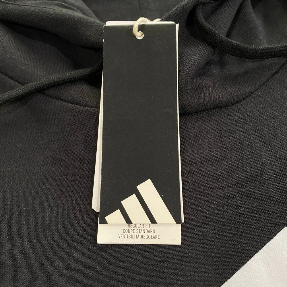 Adidas Trefoil Big Logo Sweatshirt Hoodie Mens Large Black White Fleece Pullover